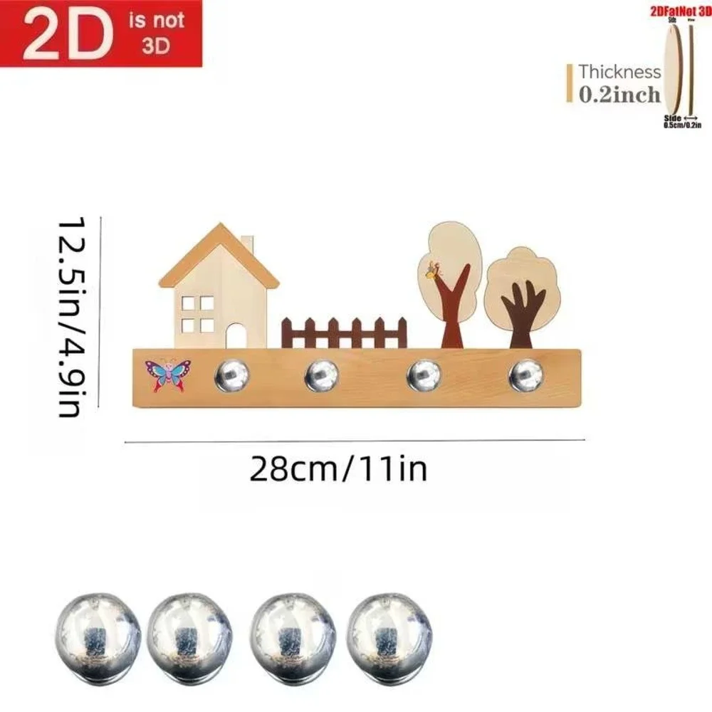 Decorative Wall Hook Rack Cottage House Key Storage Brown Wood 11in NEW